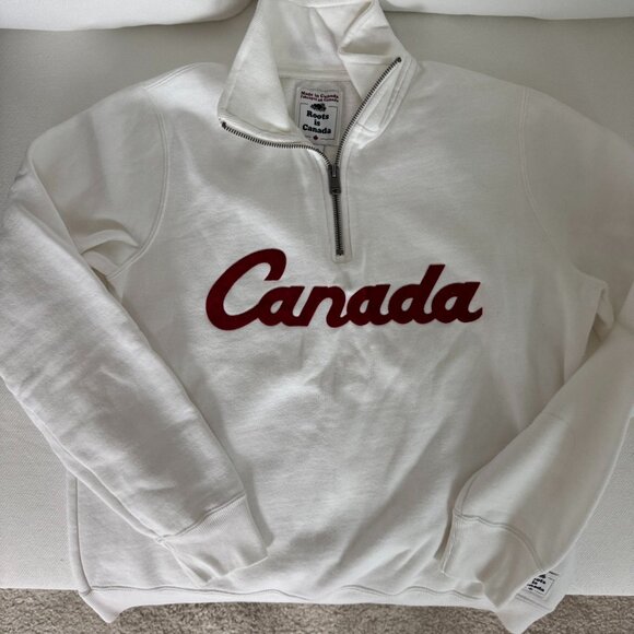 Roots Team Canada White Half Zip Women's Medium - Picture 1 of 3